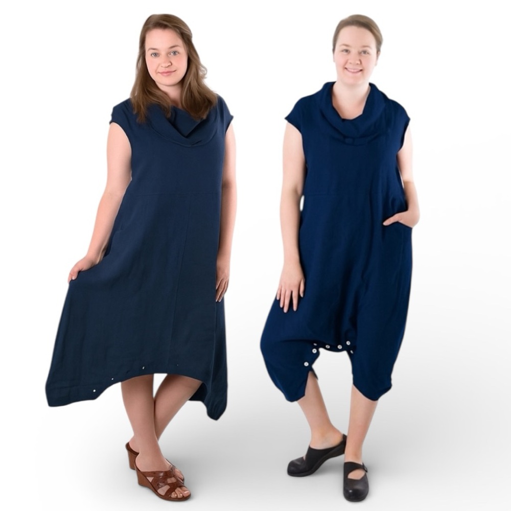 bryn WALKER linen Atticus jumper romper dress Navy Large